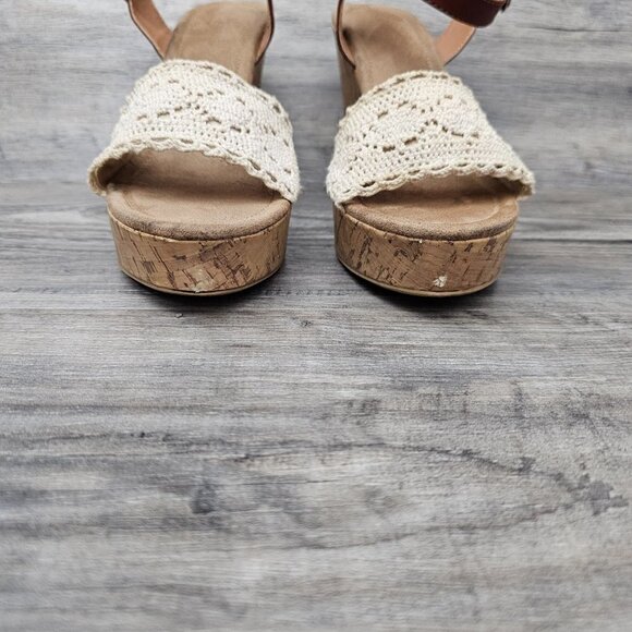 Maurices Baritt Wedge Platform Boho Crochet Sandals Brown And Cream Size 8 - Picture 7 of 11